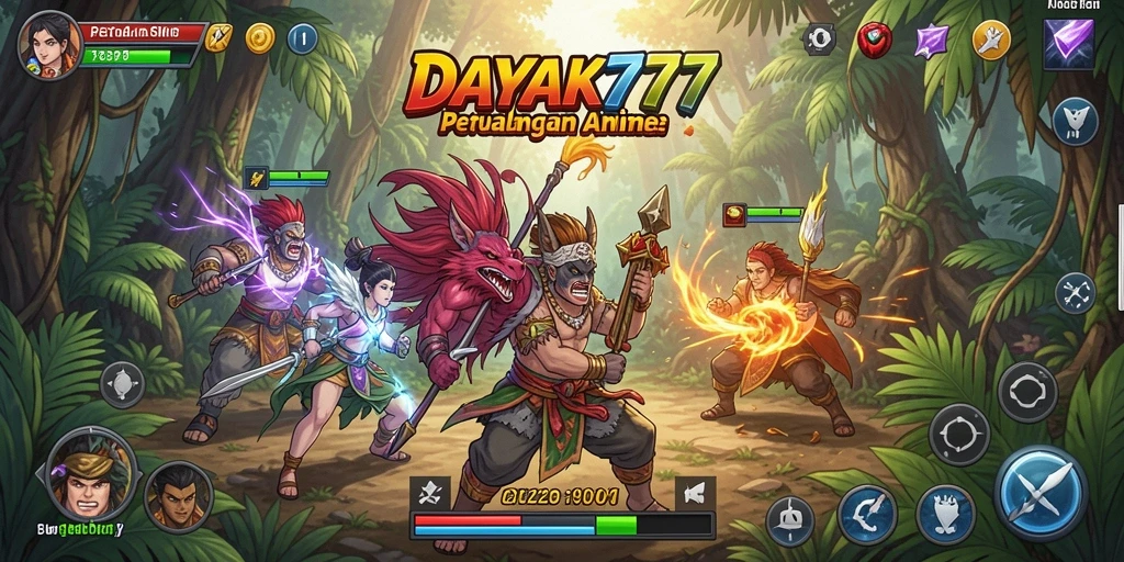 Tampilan gameplay DAYAK777 yang menarik dan penuh warna.