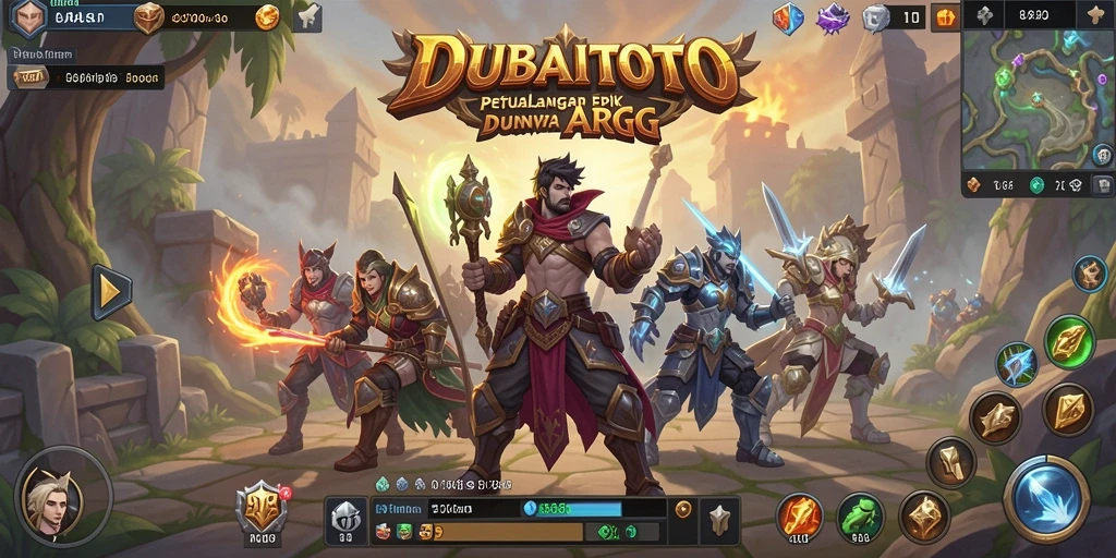 Screenshot gameplay DUBAITOTO menampilkan pertarungan seru di dunia fantasi.