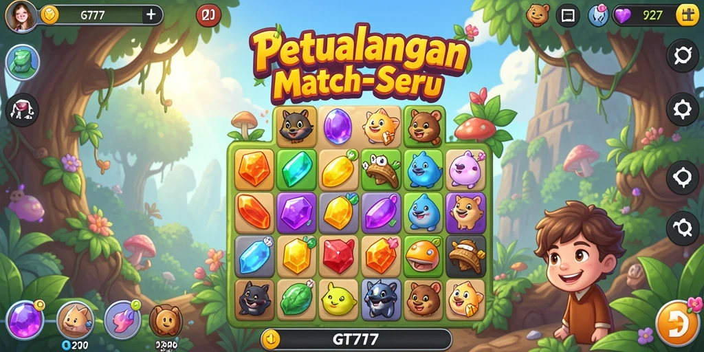 Tampilan gameplay seru dalam GT777 dengan level Match-3 yang menantang.