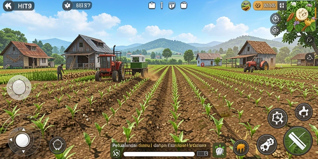 Screenshot HIT9 menampilkan gameplay seru bertani dan mengelola kebun.
