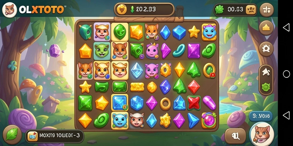 Tangkapan layar dari OLXTOTO menampilkan gameplay seru dalam permainan Match-3.