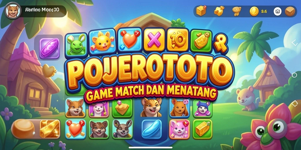 Tampilan gameplay seru dalam POJEROTOTO dengan item Match-3 berwarna-warni.