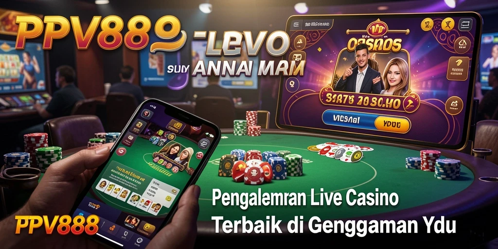 Screenshot utama PPV88 menampilkan pemain berinteraksi dengan dealer Live Casino.