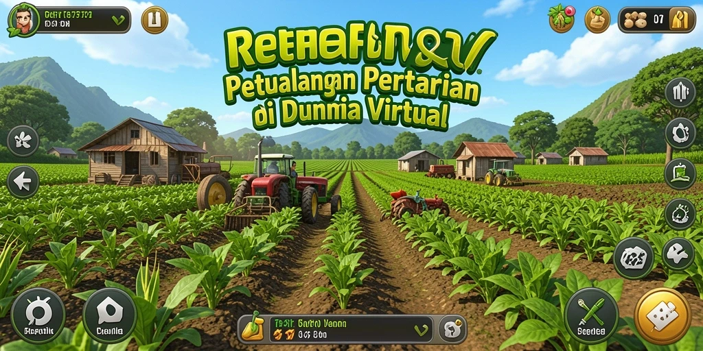 Screenshot gameplay RAFFI777 yang menampilkan ladang subur dan hewan ternak.