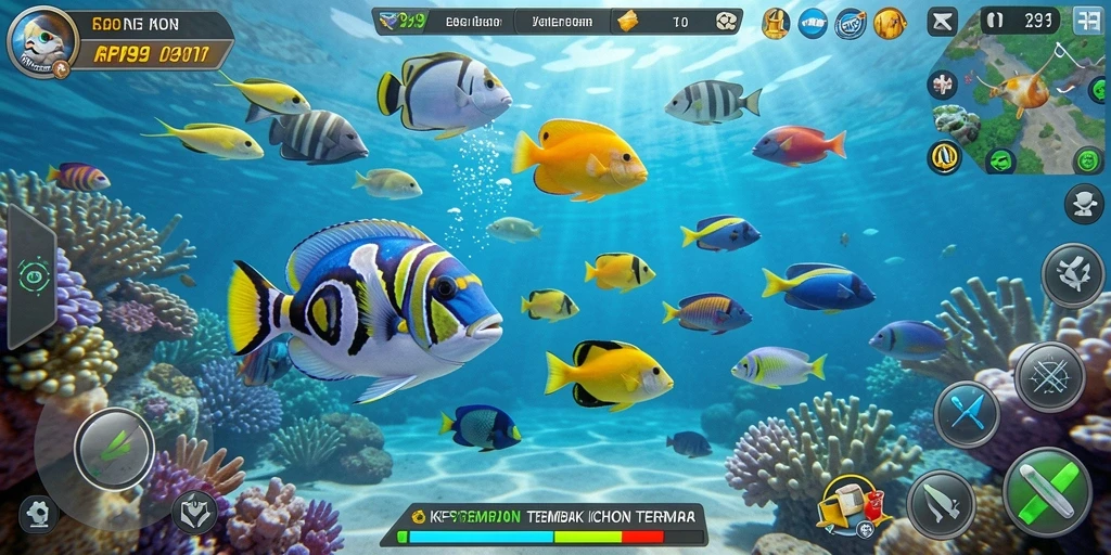 Screenshot utama RP99 menampilkan gameplay tembak ikan yang seru.