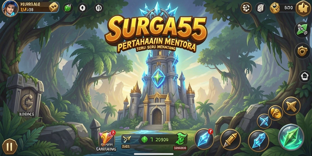 Gambaran gameplay seru SURGA55 dengan aksi Tower Defense yang mendebarkan.