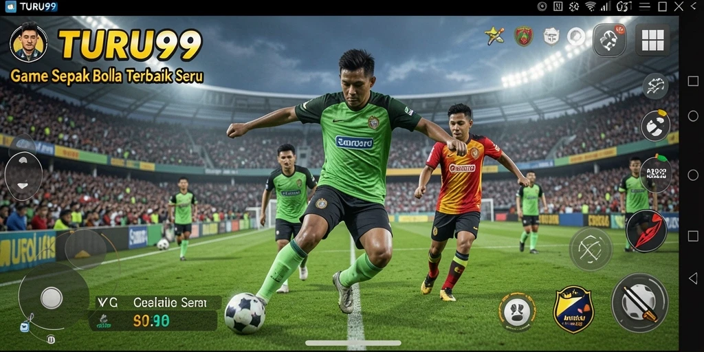 Tampilan gameplay TURU99 yang penuh aksi di lapangan sepak bola.